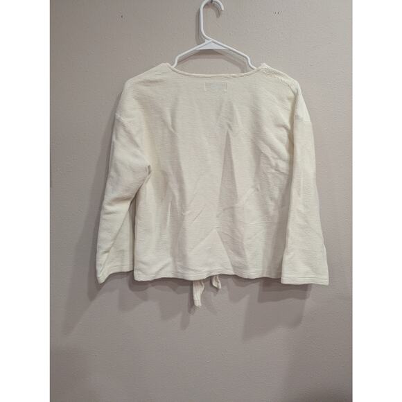 Long sleeve ribbed cotton v-neck long sleeve cropped tied blouse size Large - Picture 6 of 9